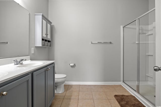 121 Parmelee Dr Unit D, Murrells Inlet, SC 29576 - bathroom with double vanity, a shower stall, toilet, tile patterned flooring, and baseboards