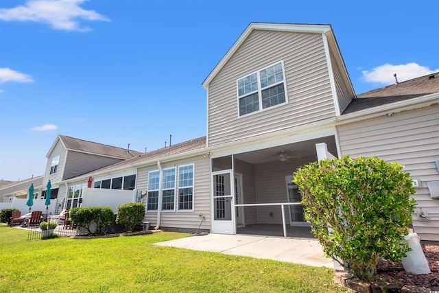 121 Parmelee Dr Unit D, Murrells Inlet, SC 29576 - back of house featuring a sunroom, a patio, a lawn, and ceiling fan