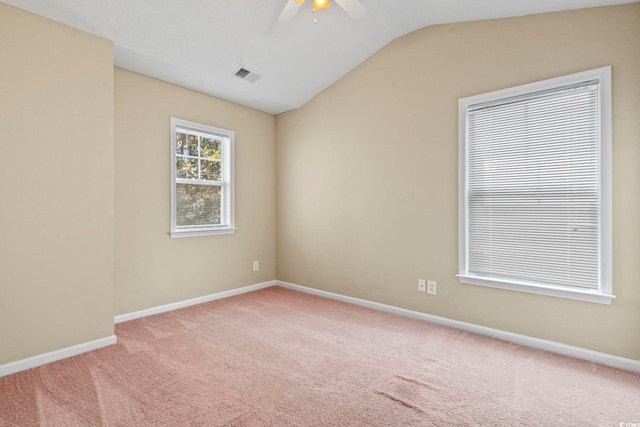 185 Fulbourn Pl, Myrtle Beach, SC 29579 - empty room featuring carpet flooring, vaulted ceiling, and a ceiling fan