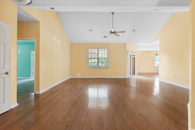 2384 Covington Dr, Myrtle Beach, SC 29579 - unfurnished room with ceiling fan, high vaulted ceiling, hardwood / wood-style floors, and baseboards