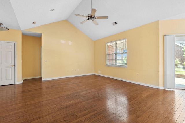 2384 Covington Dr, Myrtle Beach, SC 29579 - spare room featuring a ceiling fan, hardwood / wood-style flooring, vaulted ceiling, and baseboards