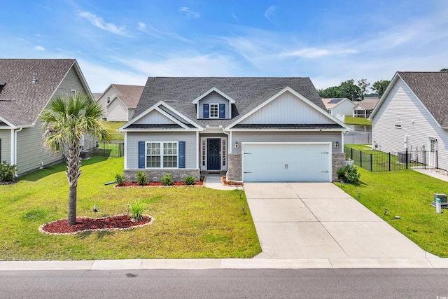 446 Rycola Cir, Surfside Beach, SC 29575 - craftsman house with an attached garage, roof with shingles, concrete driveway, and brick siding