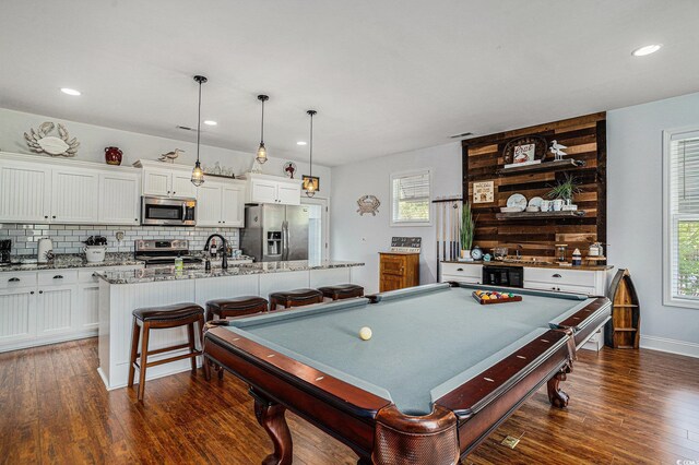 58 Fathom Ln, Murrells Inlet, SC 29576 - playroom with healthy amount of natural light, dark wood-style floors, billiards table, and recessed lighting