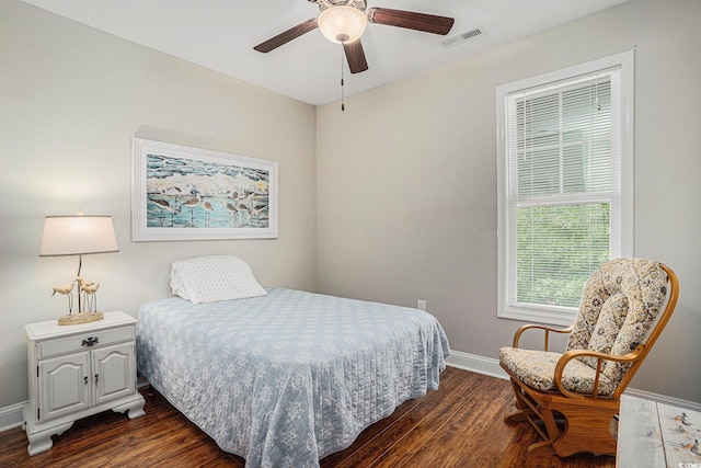 58 Fathom Ln, Murrells Inlet, SC 29576 - bedroom featuring dark wood-style flooring, baseboards, and a ceiling fan