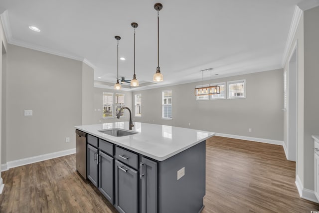2080 Silver Island Way, Murrells Inlet, SC 29576 - kitchen with a sink, dishwasher, ornamental molding, baseboards, and recessed lighting