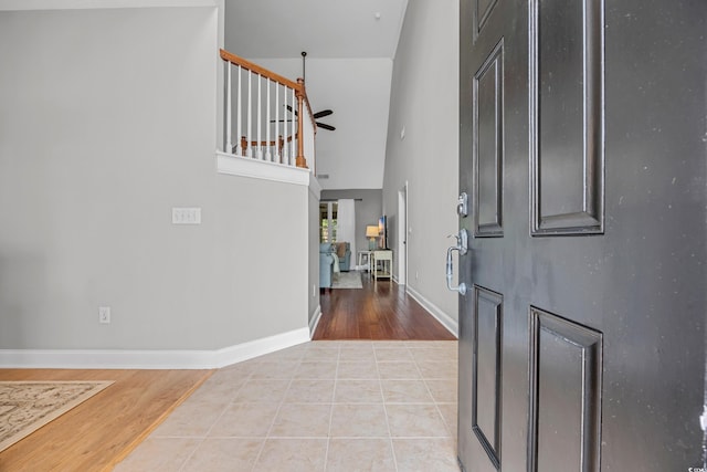 4232 Pointer Ct, Myrtle Beach, SC 29579 - entryway featuring ceiling fan, wood finished floors, a high ceiling, and baseboards