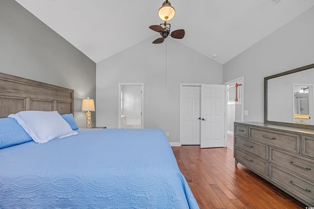 4232 Pointer Ct, Myrtle Beach, SC 29579 - bedroom featuring high vaulted ceiling, dark wood-style flooring, ensuite bathroom, and baseboards