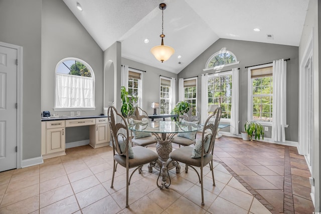 4232 Pointer Ct, Myrtle Beach, SC 29579 - dining space with high vaulted ceiling, recessed lighting, baseboards, and light tile patterned floors