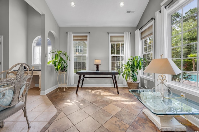 4232 Pointer Ct, Myrtle Beach, SC 29579 - living area featuring lofted ceiling, baseboards, recessed lighting, and inlaid floor details