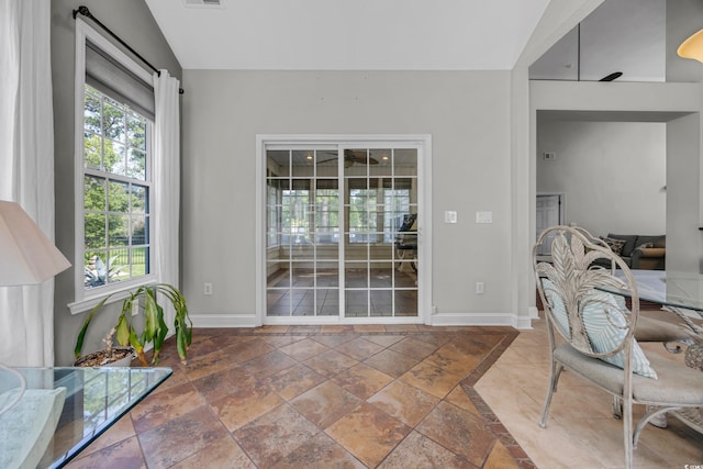 4232 Pointer Ct, Myrtle Beach, SC 29579 - office with baseboards, stone tile floors, and lofted ceiling