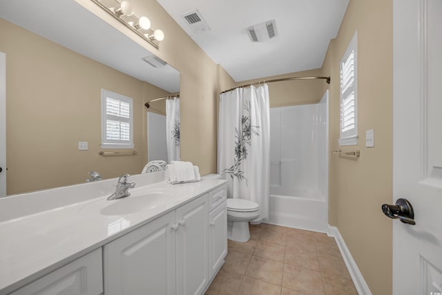 4232 Pointer Ct, Myrtle Beach, SC 29579 - bathroom featuring vanity, toilet, shower / bathtub combination with curtain, tile patterned flooring, and baseboards