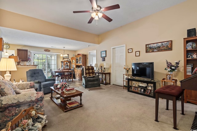 1222 Midtown Village Dr, Conway, SC 29526 - carpeted living room with a chandelier and a ceiling fan