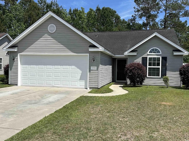 753 Bucklin Loop, Myrtle Beach, SC 29579 - ranch-style home with a garage, concrete driveway, a front lawn, and roof with shingles