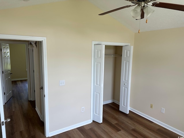 753 Bucklin Loop, Myrtle Beach, SC 29579 - unfurnished bedroom featuring vaulted ceiling, dark wood finished floors, a closet, and a ceiling fan