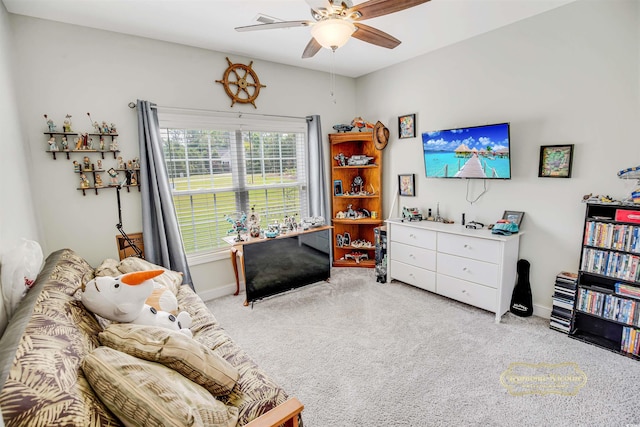 1013 Happy Ln, Galivants Ferry, SC 29544 - carpeted living room featuring ceiling fan and baseboards