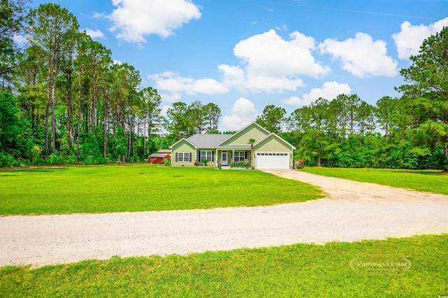 1013 Happy Ln, Galivants Ferry, SC 29544 - ranch-style house featuring driveway, a front yard, and a garage