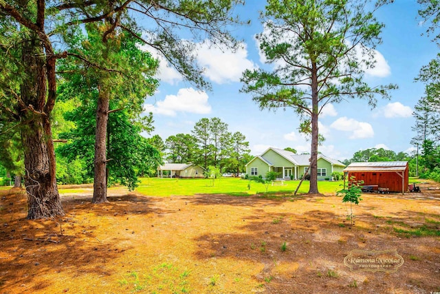 1013 Happy Ln, Galivants Ferry, SC 29544 - view of green lawn featuring an outbuilding