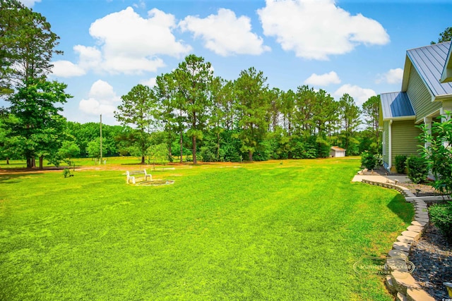 1013 Happy Ln, Galivants Ferry, SC 29544 - view of green lawn with view of wooded area