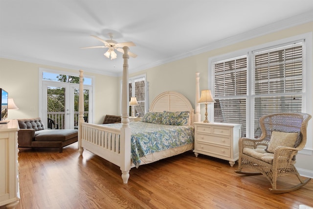 141 Cayman Loop, Pawleys Island, SC 29585 - bedroom with access to outside, wood finished floors, crown molding, and ceiling fan