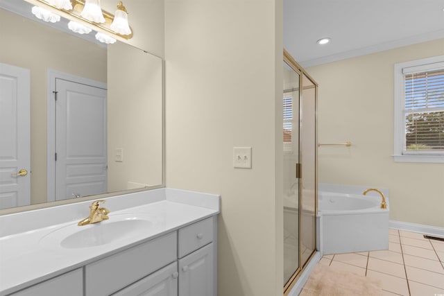 141 Cayman Loop, Pawleys Island, SC 29585 - bathroom with a shower stall, vanity, a garden tub, baseboards, and tile patterned flooring