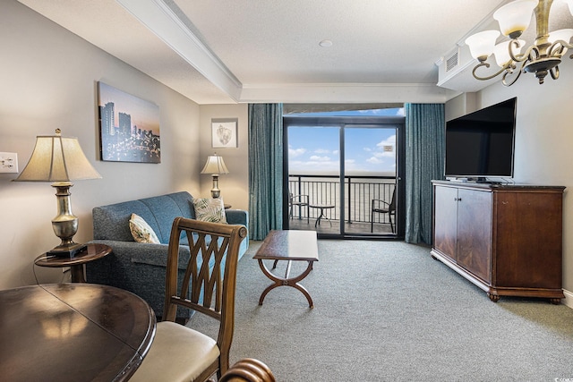 2600 N Ocean Blvd Unit 1406, Myrtle Beach, SC 29577 - living area featuring a chandelier and carpet