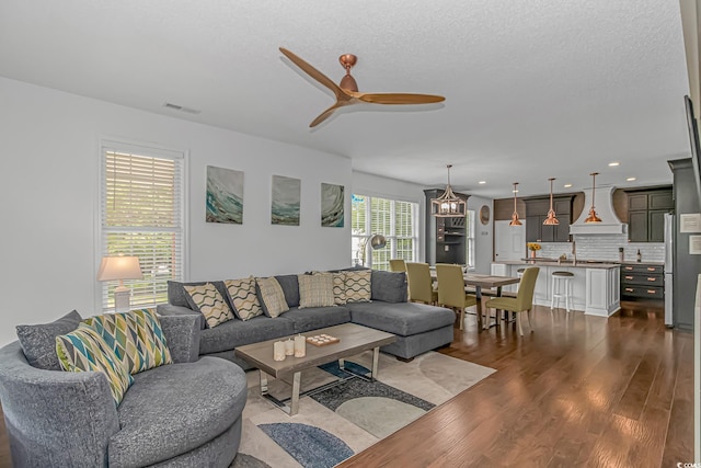 4600 Murrells Inlet Rd, Murrells Inlet, SC 29576 - living area with ceiling fan, dark wood finished floors, and recessed lighting