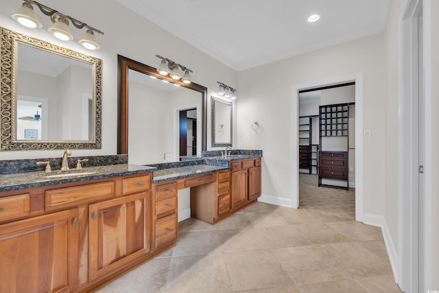 1619 Eastover Ln, North Myrtle Beach, SC 29582 - bathroom featuring double vanity, ornamental molding, baseboards, and tile patterned floors