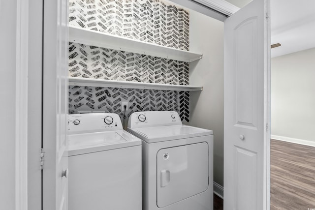 104 Browns Hollow Ct, Loris, SC 29569 - laundry room with washing machine and dryer and wood finished floors