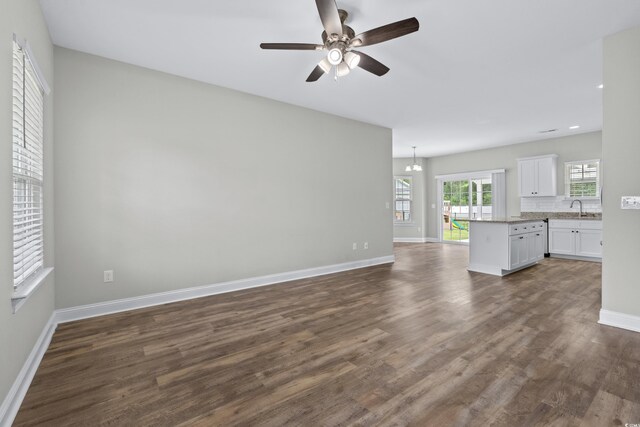104 Browns Hollow Ct, Loris, SC 29569 - unfurnished living room with ceiling fan, dark wood finished floors, and recessed lighting