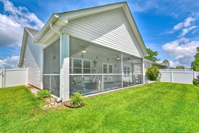 631 Rycola Cir, Surfside Beach, SC 29575 - back of house with a sunroom, ceiling fan, and french doors