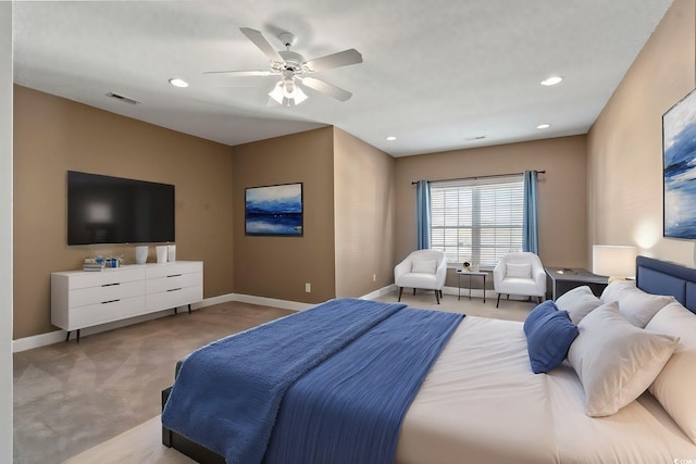 4378 Willoughby Ln Unit 4378, Myrtle Beach, SC 29577 - bedroom with light colored carpet, ceiling fan, and recessed lighting