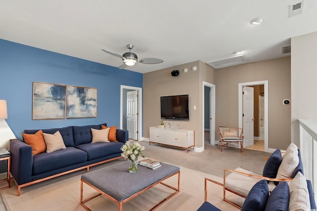 4378 Willoughby Ln Unit 4378, Myrtle Beach, SC 29577 - living area with a ceiling fan, attic access, and light carpet