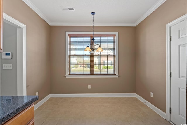 4378 Willoughby Ln Unit 4378, Myrtle Beach, SC 29577 - unfurnished dining area with ornamental molding, light tile patterned floors, and a chandelier