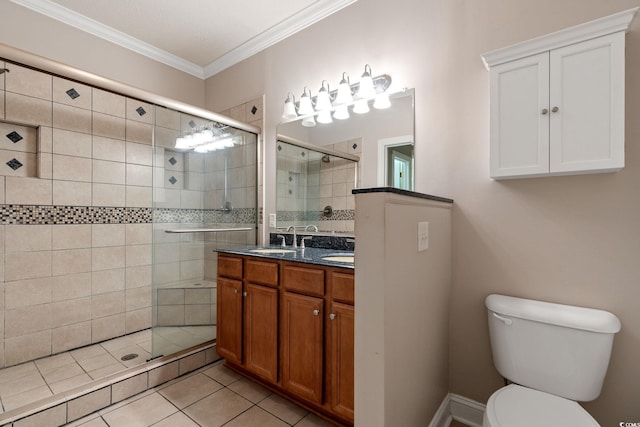 4378 Willoughby Ln Unit 4378, Myrtle Beach, SC 29577 - full bathroom with a stall shower, double vanity, ornamental molding, and tile patterned flooring