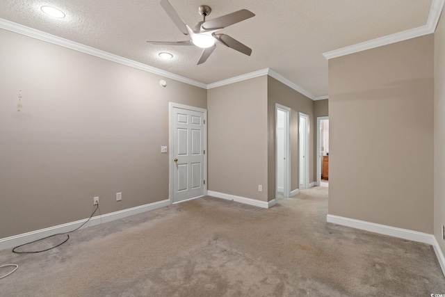 4378 Willoughby Ln Unit 4378, Myrtle Beach, SC 29577 - unfurnished room featuring a ceiling fan, light colored carpet, ornamental molding, and a textured ceiling