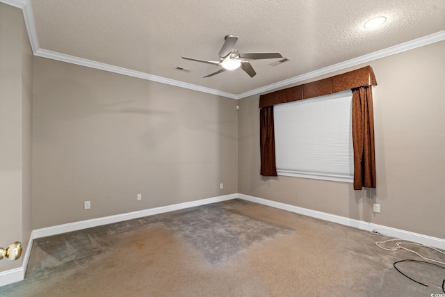 4378 Willoughby Ln Unit 4378, Myrtle Beach, SC 29577 - spare room featuring ornamental molding, a ceiling fan, carpet, and a textured ceiling