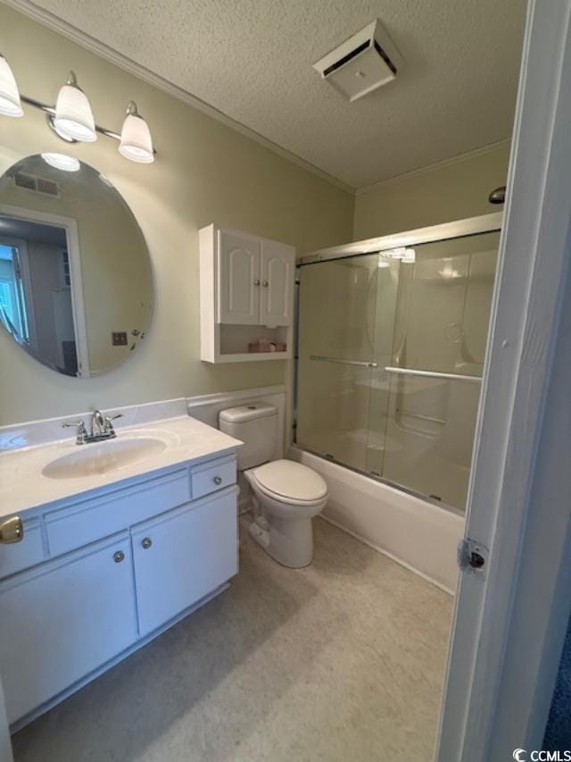 1980 Bent Grass Dr Unit F, Surfside Beach, SC 29575 - bathroom featuring a textured ceiling, vanity, and shower / bath combination with glass door