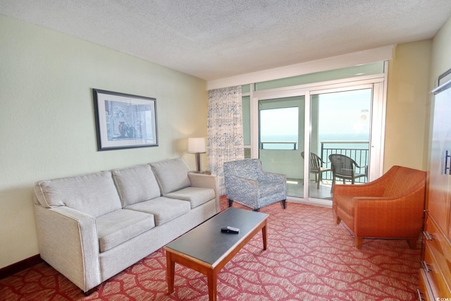 504 N Ocean Blvd Unit 1106, Myrtle Beach, SC 29577 - carpeted living room featuring a textured ceiling and plenty of natural light