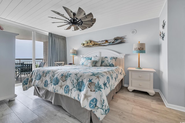 1625 S Ocean Blvd Unit 211, North Myrtle Beach, SC 29582 - bedroom with access to outside, wood finished floors, expansive windows, and wooden ceiling