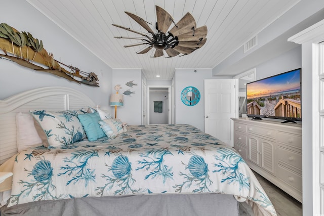 1625 S Ocean Blvd Unit 211, North Myrtle Beach, SC 29582 - bedroom featuring wood ceiling, wood finished floors, and a ceiling fan