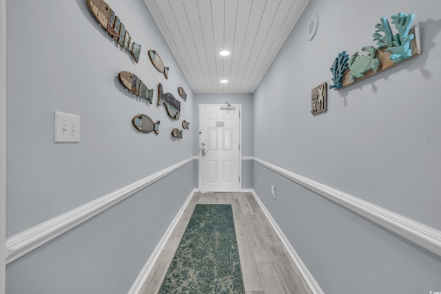1625 S Ocean Blvd Unit 211, North Myrtle Beach, SC 29582 - entryway featuring light wood-style floors, recessed lighting, and wood ceiling