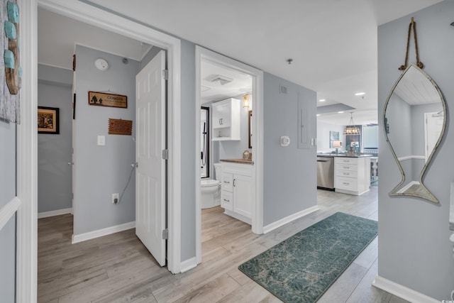 1625 S Ocean Blvd Unit 211, North Myrtle Beach, SC 29582 - corridor featuring light wood finished floors, recessed lighting, and a chandelier