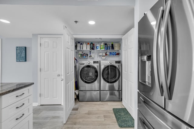 1625 S Ocean Blvd Unit 211, North Myrtle Beach, SC 29582 - washroom featuring washer and dryer, recessed lighting, and light wood-style flooring