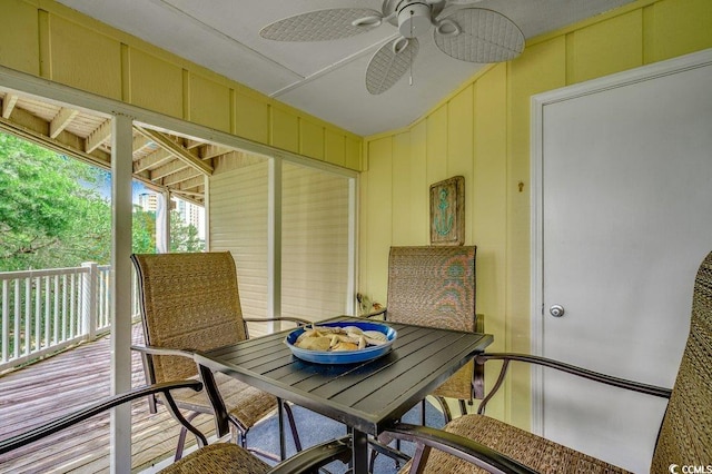 211 N Hillside Dr Unit 204, North Myrtle Beach, SC 29582 - sunroom / solarium with ceiling fan, outdoor dining space, and lofted ceiling