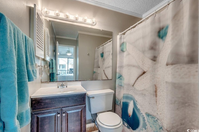 211 N Hillside Dr Unit 204, North Myrtle Beach, SC 29582 - full bathroom featuring a textured ceiling, crown molding, vanity, and a shower with curtain