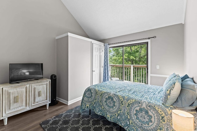 1356 Glenns Bay Rd Unit A202, Surfside Beach, SC 29575 - bedroom with access to outside, dark wood-type flooring, and vaulted ceiling