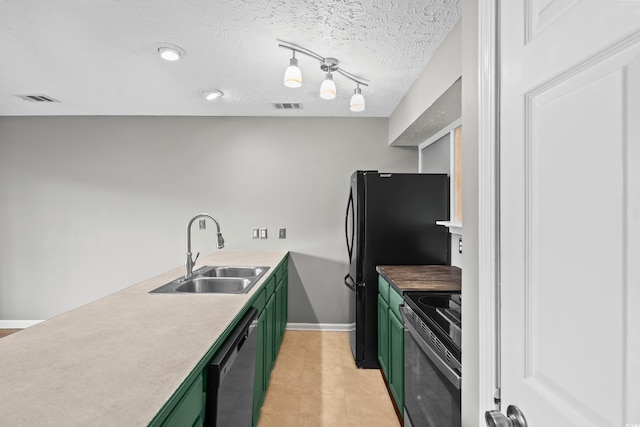 4101 Pinehurst Cir Unit Aa-3, Little River, SC 29566 - kitchen with green cabinets, range, a sink, dishwasher, and rail lighting