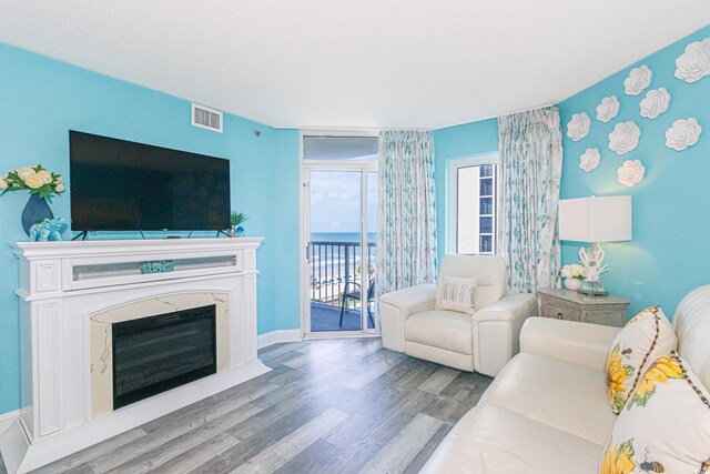 161 Sea Watch Dr Unit 601, Myrtle Beach, SC 29572 - living area with wood finished floors and a high end fireplace