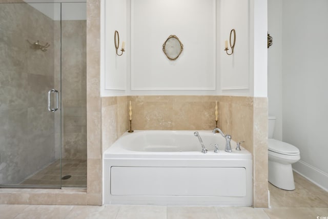 346 Tuckers Rd Unit A, Pawleys Island, SC 29585 - full bathroom with toilet, a bath, a shower stall, and tile patterned floors