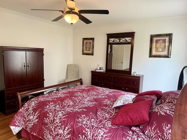 216 Walden Lake Rd, Conway, SC 29526 - bedroom featuring ornamental molding, wood finished floors, and a ceiling fan